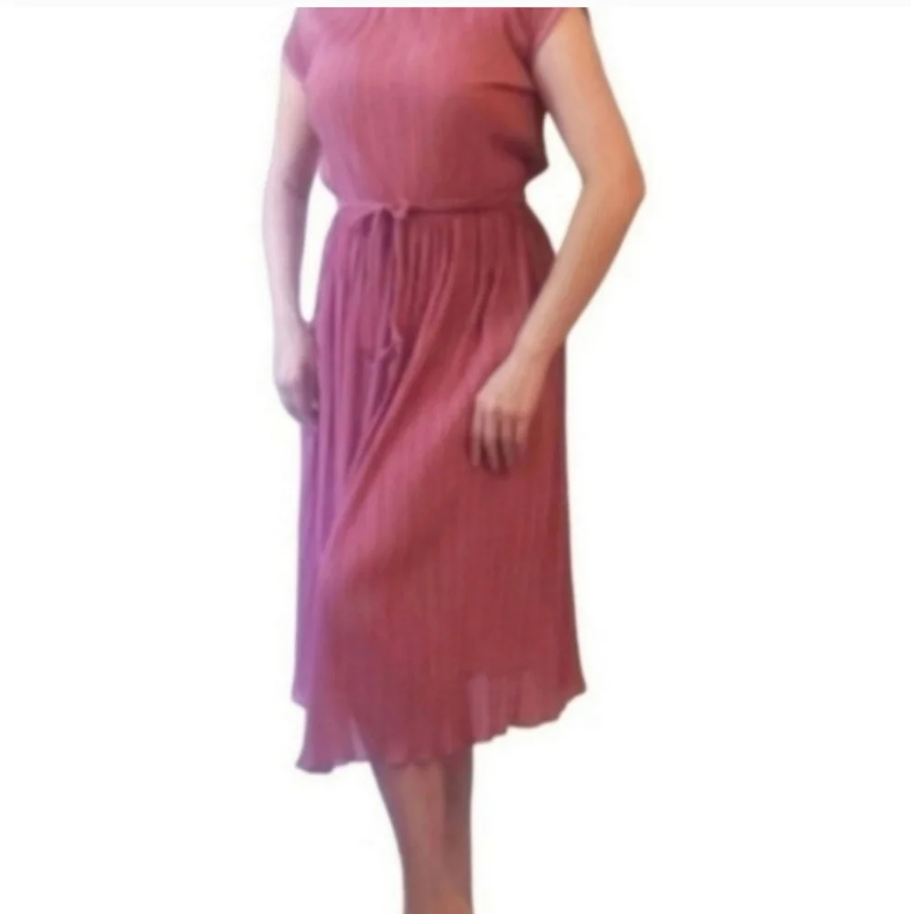 Blush Pink Vintage Lace Short Sleeve Midi Dress Large Mauve